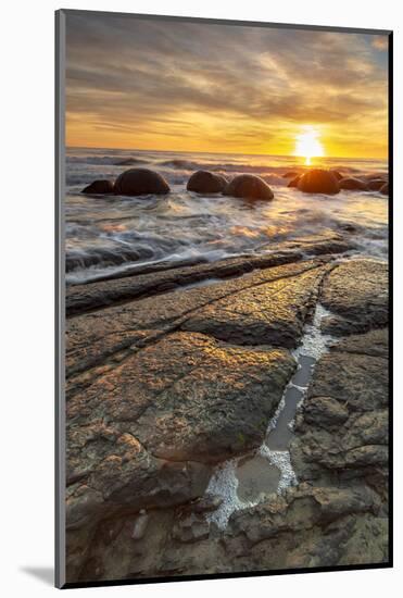 Spectacular sunrise at The Moeraki Boulders, Moeraki Beach, Otago, South Island, New Zealand-Ed Rhodes-Mounted Photographic Print