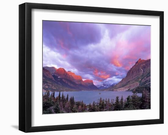 Spectacular Sunrise over Wild Goose Island in Glacier National Park, Montana, USA-Chuck Haney-Framed Photographic Print