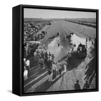 Spectators and Hot Rodders from the Nat. Hot Rod Assoc. at Drag Race on Quarter Mile Strip-Ralph Crane-Framed Stretched Canvas