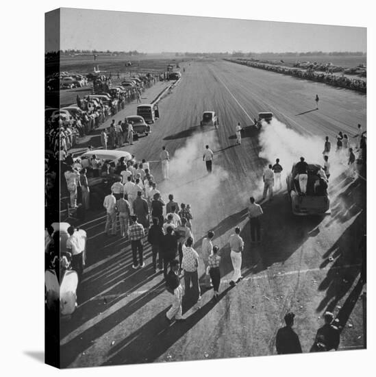 Spectators and Hot Rodders from the Nat. Hot Rod Assoc. at Drag Race on Quarter Mile Strip-Ralph Crane-Stretched Canvas