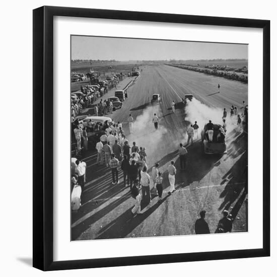 Spectators and Hot Rodders from the Nat. Hot Rod Assoc. at Drag Race on Quarter Mile Strip-Ralph Crane-Framed Photographic Print