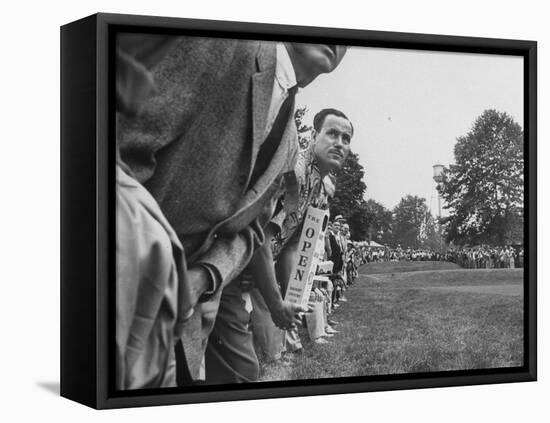 Spectators Watching Ben Hogan, Drive a Ball, at the National Open Golf Tournament-null-Framed Stretched Canvas