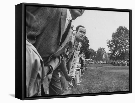 Spectators Watching Ben Hogan, Drive a Ball, at the National Open Golf Tournament-null-Framed Stretched Canvas