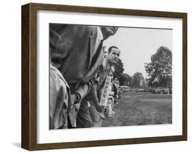 Spectators Watching Ben Hogan, Drive a Ball, at the National Open Golf Tournament-null-Framed Photographic Print