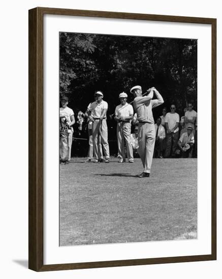 Spectators Watching Ben Hogan, Drive a Ball, at the National Open Golf Tournament-null-Framed Premium Photographic Print