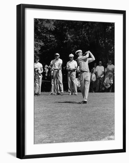 Spectators Watching Ben Hogan, Drive a Ball, at the National Open Golf Tournament-null-Framed Premium Photographic Print