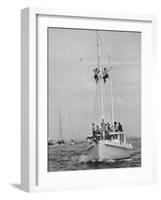 Spectators Watching the America's Cup on a Sailing Boat-Peter Stackpole-Framed Photographic Print