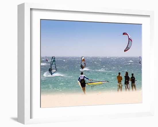 Spectators Watching Windsurfing in High Levante Winds in the Strait of Gibraltar, Valdevaqueros, Ta-Giles Bracher-Framed Photographic Print