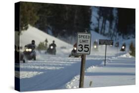 Speed Limit Sign and Snowmobiles-W. Perry Conway-Stretched Canvas