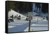 Speed Limit Sign and Snowmobiles-W. Perry Conway-Framed Stretched Canvas
