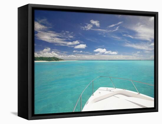 Speedboat Arriving in Tropical Beach, Maldives, Indian Ocean, Asia-Sakis Papadopoulos-Framed Stretched Canvas