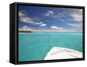 Speedboat Arriving in Tropical Beach, Maldives, Indian Ocean, Asia-Sakis Papadopoulos-Framed Stretched Canvas