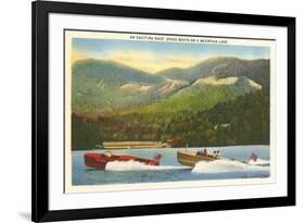 Speedboat Racing on Mountain Lake-null-Framed Art Print