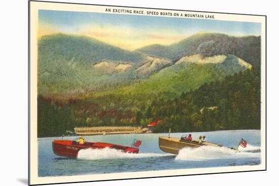 Speedboat Racing on Mountain Lake-null-Mounted Art Print