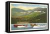 Speedboat Racing on Mountain Lake-null-Framed Stretched Canvas