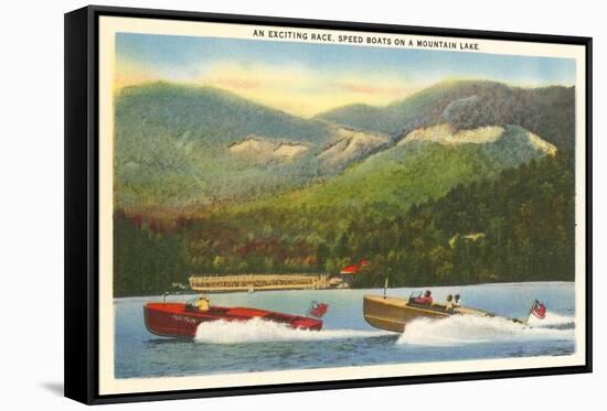 Speedboat Racing on Mountain Lake-null-Framed Stretched Canvas