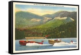 Speedboat Racing on Mountain Lake-null-Framed Stretched Canvas