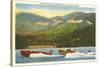 Speedboat Racing on Mountain Lake-null-Stretched Canvas