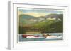Speedboat Racing on Mountain Lake-null-Framed Art Print