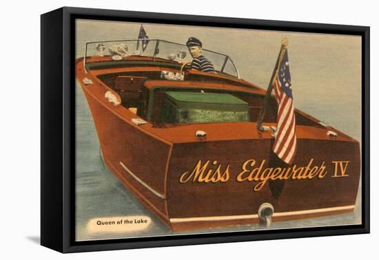 Speedboat with Skipper-null-Framed Stretched Canvas