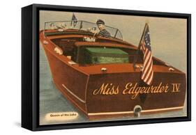 Speedboat with Skipper-null-Framed Stretched Canvas