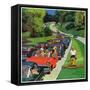 "Speeder on the Median," June 2, 1962-Richard Sargent-Framed Stretched Canvas