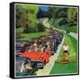 "Speeder on the Median," June 2, 1962-Richard Sargent-Framed Stretched Canvas