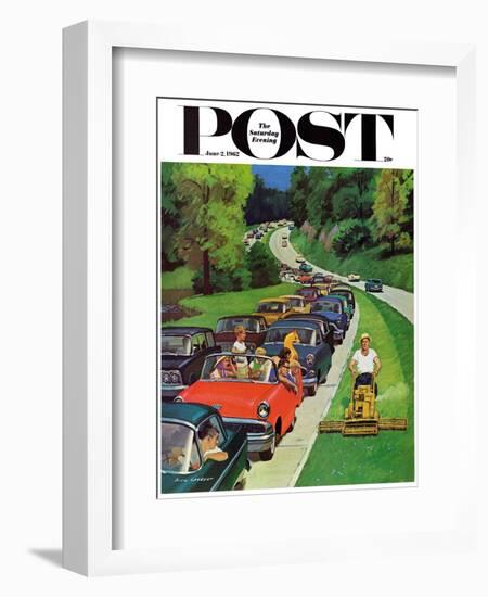 "Speeder on the Median," Saturday Evening Post Cover, June 2, 1962-Richard Sargent-Framed Giclee Print