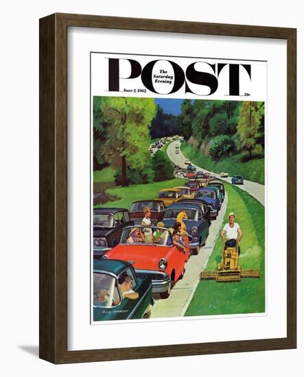 "Speeder on the Median," Saturday Evening Post Cover, June 2, 1962-Richard Sargent-Framed Giclee Print