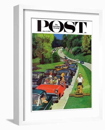 "Speeder on the Median," Saturday Evening Post Cover, June 2, 1962-Richard Sargent-Framed Giclee Print