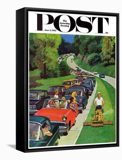 "Speeder on the Median," Saturday Evening Post Cover, June 2, 1962-Richard Sargent-Framed Stretched Canvas