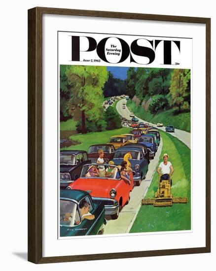 "Speeder on the Median," Saturday Evening Post Cover, June 2, 1962-Richard Sargent-Framed Giclee Print