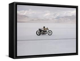 Speeding Motorcycle During Bonneville Hot Rod Meet at the Bonneville Salt Flats in Utah-J^ R^ Eyerman-Framed Stretched Canvas