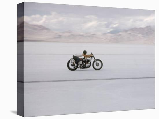 Speeding Motorcycle During Bonneville Hot Rod Meet at the Bonneville Salt Flats in Utah-J^ R^ Eyerman-Stretched Canvas