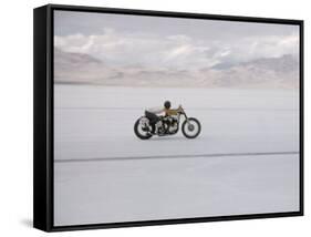Speeding Motorcycle During Bonneville Hot Rod Meet at the Bonneville Salt Flats in Utah-J^ R^ Eyerman-Framed Stretched Canvas