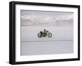 Speeding Motorcycle During Bonneville Hot Rod Meet at the Bonneville Salt Flats in Utah-J^ R^ Eyerman-Framed Photographic Print