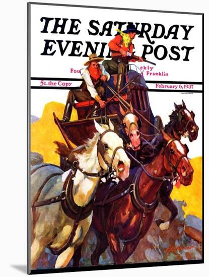 "Speeding Stagecoach," Saturday Evening Post Cover, February 6, 1937-Maurice Bower-Mounted Giclee Print