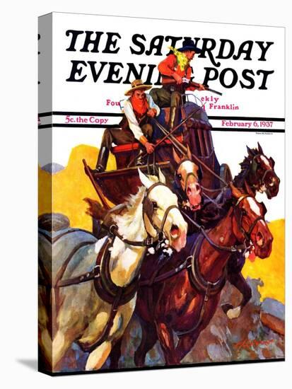 "Speeding Stagecoach," Saturday Evening Post Cover, February 6, 1937-Maurice Bower-Stretched Canvas