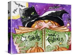 Spells and Potions Halloween Witch & Black Cat Bat-sylvia pimental-Stretched Canvas