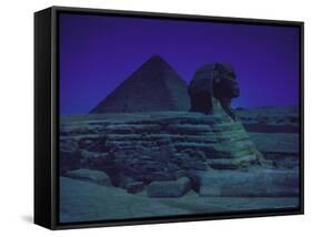 Sphinx and Great Pyramid at Giza, in Moonlight, Egypt-James Burke-Framed Stretched Canvas