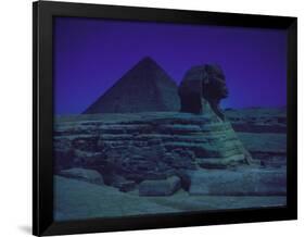 Sphinx and Great Pyramid at Giza, in Moonlight, Egypt-James Burke-Framed Premium Photographic Print