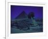 Sphinx and Great Pyramid at Giza, in Moonlight, Egypt-James Burke-Framed Photographic Print