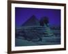 Sphinx and Great Pyramid at Giza, in Moonlight, Egypt-James Burke-Framed Photographic Print