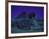 Sphinx and Great Pyramid at Giza, in Moonlight, Egypt-James Burke-Framed Photographic Print