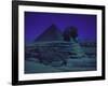 Sphinx and Great Pyramid at Giza, in Moonlight, Egypt-James Burke-Framed Photographic Print