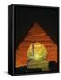 Sphinx and One of the Pyramids Illuminated at Night, Giza, Cairo, Egypt-Nigel Francis-Framed Stretched Canvas