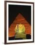 Sphinx and One of the Pyramids Illuminated at Night, Giza, Cairo, Egypt-Nigel Francis-Framed Photographic Print