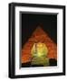 Sphinx and One of the Pyramids Illuminated at Night, Giza, Cairo, Egypt-Nigel Francis-Framed Photographic Print