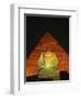 Sphinx and One of the Pyramids Illuminated at Night, Giza, Cairo, Egypt-Nigel Francis-Framed Photographic Print