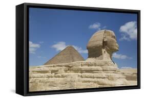 Sphinx in Foreground, and the Great Pyramid of Cheops, the Giza Pyramids-Richard Maschmeyer-Framed Stretched Canvas